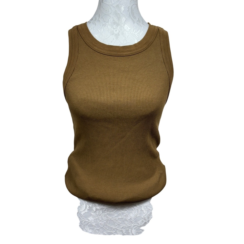 Citizens of Humanity Camel Brown Rib Knit Crew Neck Sleeveless Tank Top Womens M